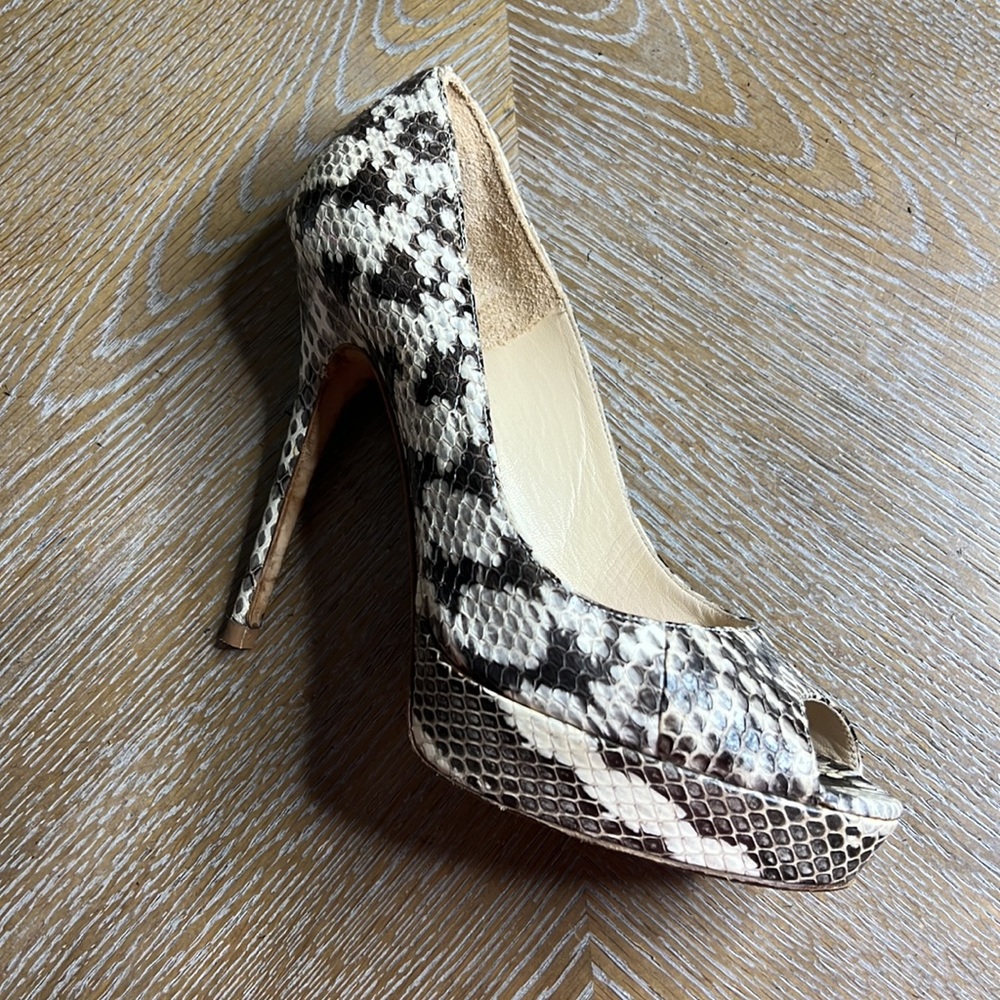 JIMMY CHOO Snake Platform Peep Toe Heels 38.5 - Picture 4 of 12